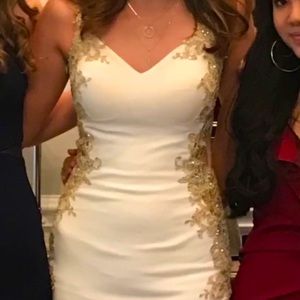 White and gold mini dress